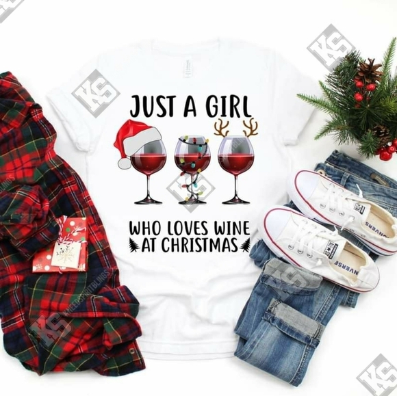 Just a Girl who Loves Wine at Christmas Tee - Picture 1 of 3